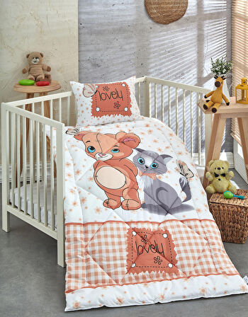 Komfort Home Baskılı %100 Pamuklu Silikon Elyaf Bebek Yorganı+Yastık