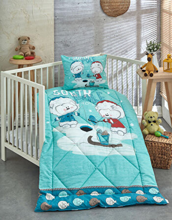 Komfort Home Baskılı %100 Pamuklu Silikon Elyaf Bebek Yorganı+Yastık