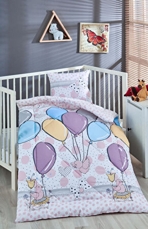 Komfort Home %100 Pamuk Kumaş Bebek Yorgan + Yastık Seti - BALLOONS
