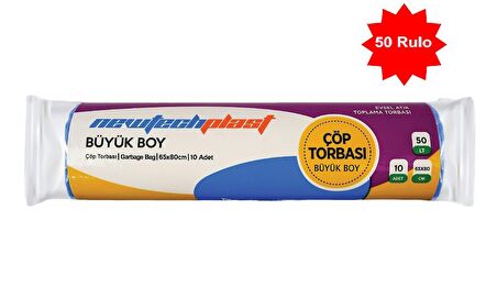 Newtechplast Çöp Torbası, Büyük Boy, Mavi, 65 X 80 cm., 50 Rulo 500 Adet