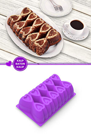 Kalp Desenli Risotto Silikon Baton Kek Kalıbı 26x16 cm