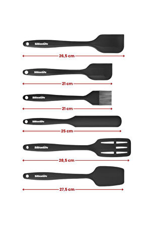 Silikon Mutfak Seti 6’lı, Isıya Dayanıklı Yanmaz Yapışmaz Silikon Spatula Seti 6 Parça Siyah