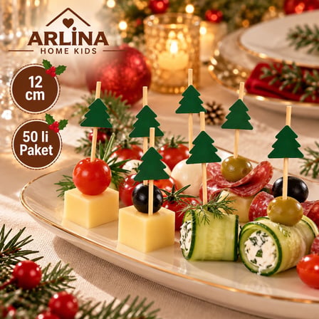 Dekoratif Çam Ağacı Bambu Kürdan 12 CM 50'li