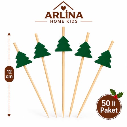 Dekoratif Çam Ağacı Bambu Kürdan 12 CM 50'li