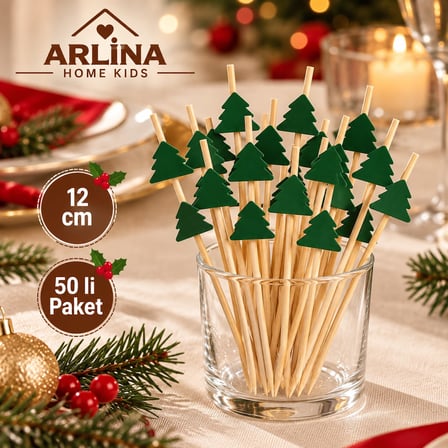 Dekoratif Çam Ağacı Bambu Kürdan 12 CM 50'li