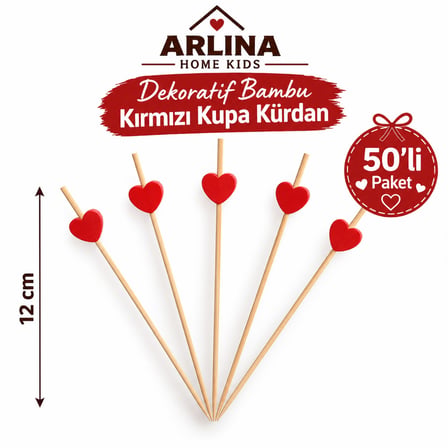 Dekoratif Bambu Kırmızı Kupa Kürdan 12 CM 50'li Paket