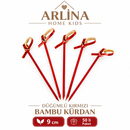 Düğümlü Kırmızı Bambu Kürdan 9 cm 50'li Paket 