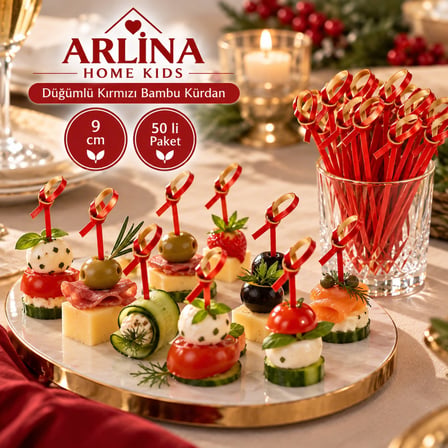 Düğümlü Kırmızı Bambu Kürdan 9 cm 50'li Paket 