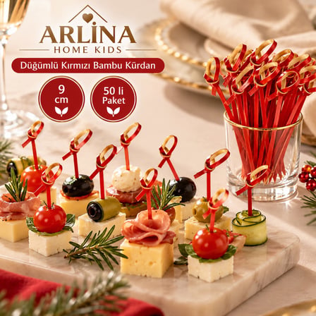 Düğümlü Kırmızı Bambu Kürdan 9 cm 50'li Paket 