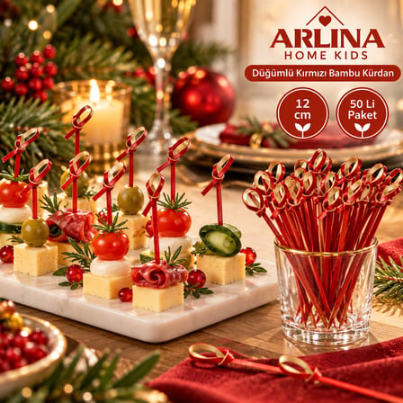 Düğümlü Kırmızı Bambu Kürdan 12 CM 50'Lİ Paket