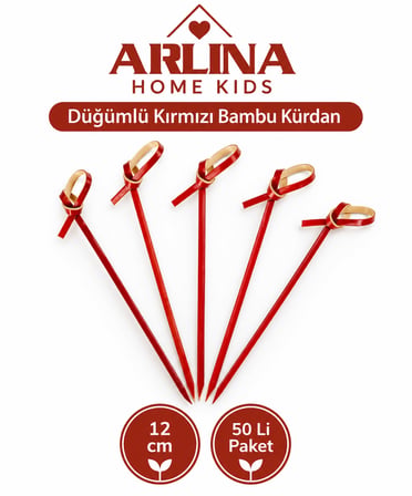 Düğümlü Kırmızı Bambu Kürdan 12 CM 50'Lİ Paket