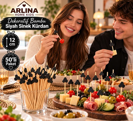 Dekoratif Bambu Siyah Sinek Kürdan 12 CM 50'li Paket