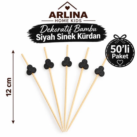 Dekoratif Bambu Siyah Sinek Kürdan 12 CM 50'li Paket