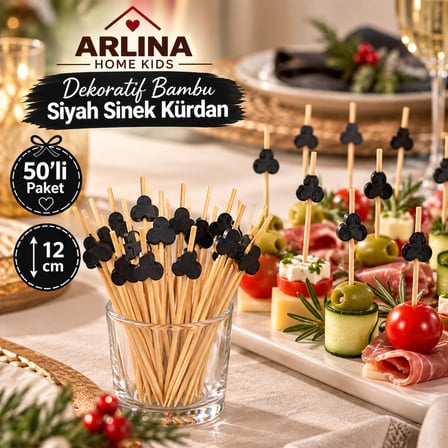 Dekoratif Bambu Siyah Sinek Kürdan 12 CM 50'li Paket