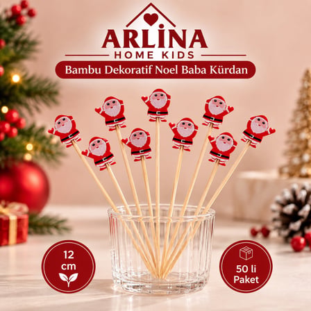 Bambu Dekoratif Noel Baba Kürdan 12 CM 50'li