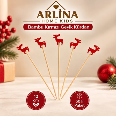 Bambu Kırmızı Geyik Kürdan 12 cm 50'li Paket