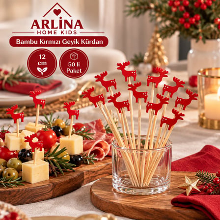 Bambu Kırmızı Geyik Kürdan 12 cm 50'li Paket