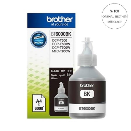 Brother BTD60BK BT6000 Orijinal Siyah Mürekkep 100 ml T300 T310 T500 T510 T800 T810 T910