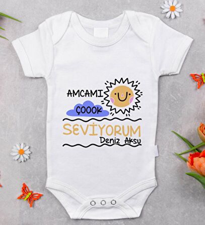 BK Kids İsimli Amcamı Çok Seviyorum Tasarımlı Bebek Body Zıbın - Model 1