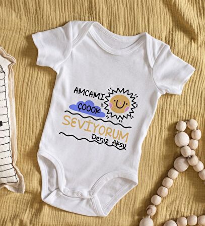 BK Kids İsimli Amcamı Çok Seviyorum Tasarımlı Bebek Body Zıbın - Model 1
