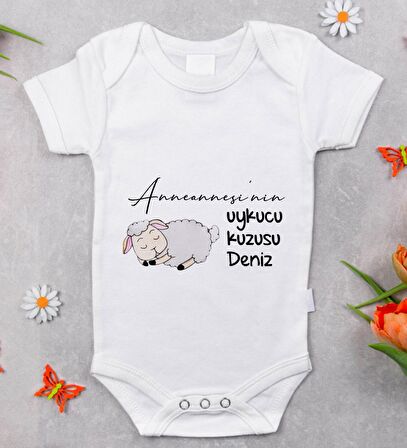 BK Kids İsimli Anneannesi'nin Uykucu Kuzusu Tasarımlı Bebek Body Zıbın - Model 1