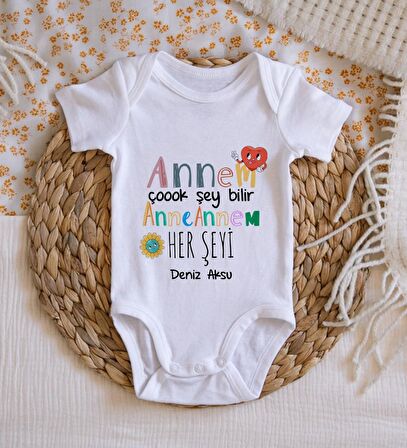 BK Kids İsimli Annem Çok Şeyi Bilir Tasarımlı Bebek Body Zıbın - Model 1