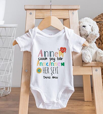 BK Kids İsimli Annem Çok Şeyi Bilir Tasarımlı Bebek Body Zıbın - Model 1