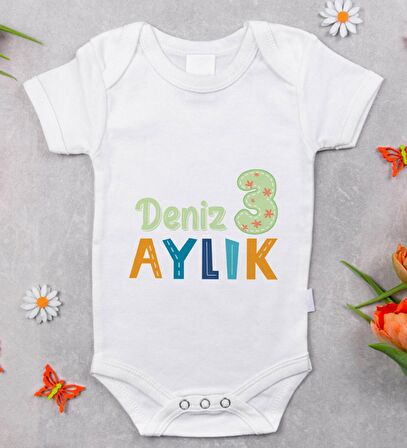 BK Kids İsimli Aylık Tasarımlı Bebek Body Zıbın - Model 1