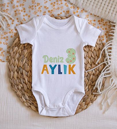 BK Kids İsimli Aylık Tasarımlı Bebek Body Zıbın - Model 1