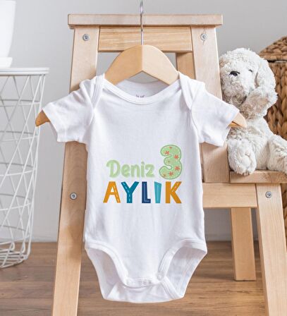 BK Kids İsimli Aylık Tasarımlı Bebek Body Zıbın - Model 1