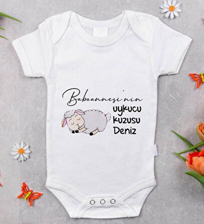 BK Kids İsimli Babaannesi'nin Uykucu Kuzusu Tasarımlı Bebek Body Zıbın - Model 1