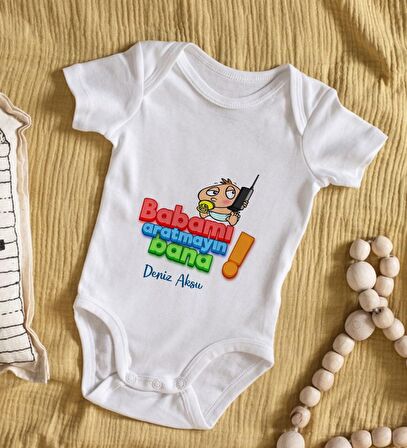 BK Kids İsimli Babamı Aratmayın Bana Tasarımlı Bebek Body Zıbın - Model 1