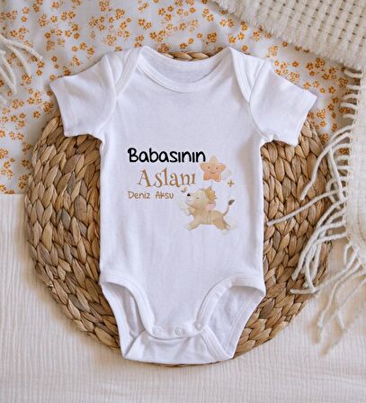 BK Kids İsimli Babasının Aslanı Tasarımlı Bebek Body Zıbın - Model 1