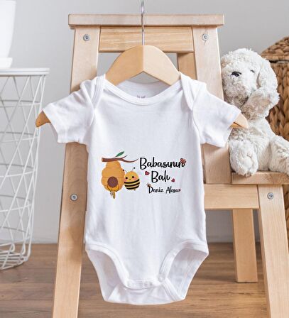 BK Kids İsimli Babasının Balı Tasarımlı Bebek Body Zıbın - Model 1