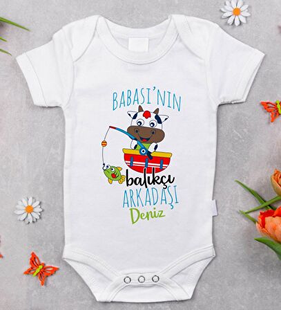 BK Kids İsimli Babasının Balıkçı Arkadaşı Tasarımlı Bebek Body Zıbın - Model 1