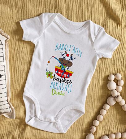 BK Kids İsimli Babasının Balıkçı Arkadaşı Tasarımlı Bebek Body Zıbın - Model 1