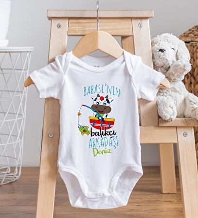 BK Kids İsimli Babasının Balıkçı Arkadaşı Tasarımlı Bebek Body Zıbın - Model 1
