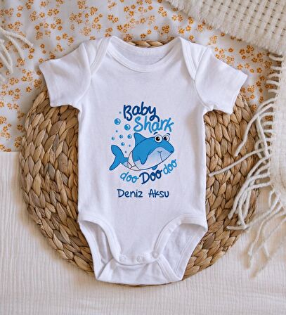 BK Kids İsimli Baby Shark Tasarımlı Bebek Body Zıbın - Model 1