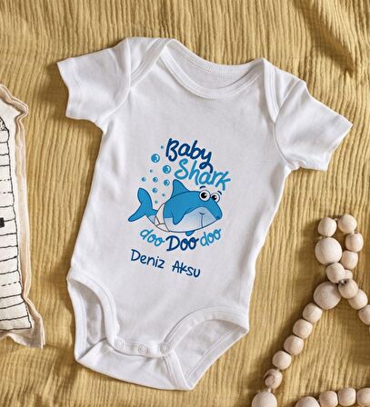 BK Kids İsimli Baby Shark Tasarımlı Bebek Body Zıbın - Model 1