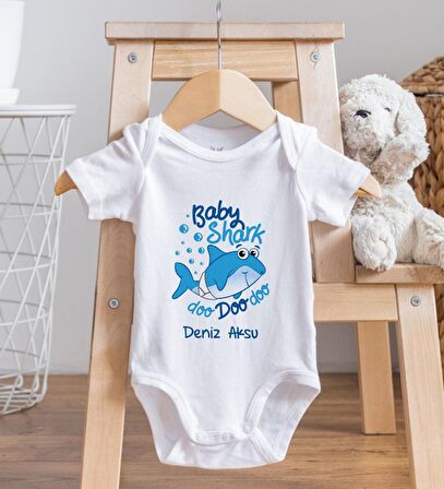 BK Kids İsimli Baby Shark Tasarımlı Bebek Body Zıbın - Model 1