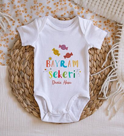 BK Kids İsimli Bayram Şekeri Tasarımlı Bebek Body Zıbın - Model 1