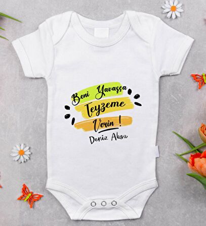 BK Kids İsimli Beni Yavaşça Teyzeme Verin Tasarımlı Bebek Body Zıbın - Model 1