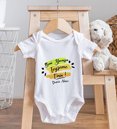 BK Kids İsimli Beni Yavaşça Teyzeme Verin Tasarımlı Bebek Body Zıbın - Model 1
