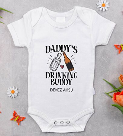 BK Kids İsimli Daddy's Drinking Buddy Tasarımlı Bebek Body Zıbın - Model 2
