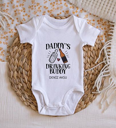 BK Kids İsimli Daddy's Drinking Buddy Tasarımlı Bebek Body Zıbın - Model 2
