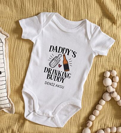 BK Kids İsimli Daddy's Drinking Buddy Tasarımlı Bebek Body Zıbın - Model 2