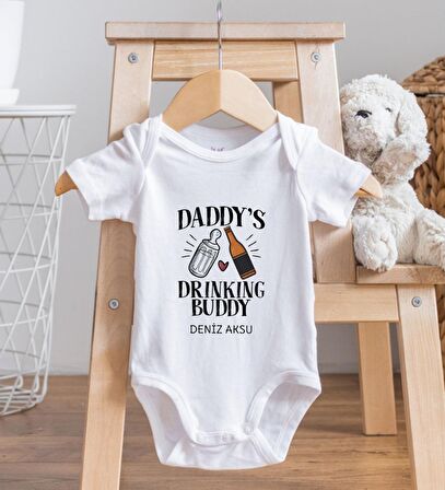 BK Kids İsimli Daddy's Drinking Buddy Tasarımlı Bebek Body Zıbın - Model 2