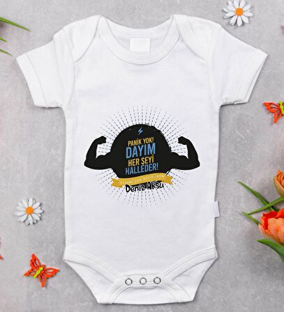 BK Kids İsimli Dayım Her Şeyi Halleder Tasarımlı Bebek Body Zıbın - Model 1