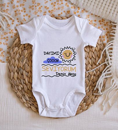 BK Kids İsimli Dayımı Çok Seviyorum Tasarımlı Bebek Body Zıbın - Model 1