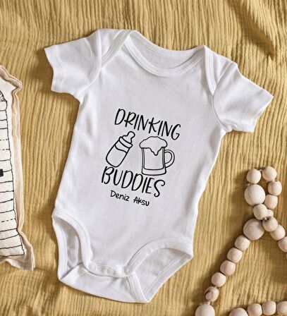 BK Kids İsimli Drinking Buddies Tasarımlı Bebek Body Zıbın - Model 1